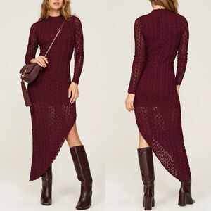 SOMETHING NAVY Knit Dress Women Large Burgundy Asymmetrical Long Sleeve Sheath